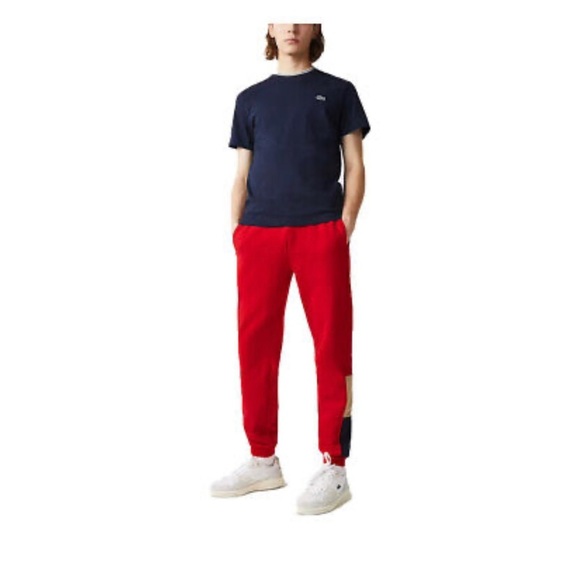 Lacoste Authentic Color Block Fleece Mens Red/Navy Blue Joggers XH7064 ✔️ - Picture 3 of 3